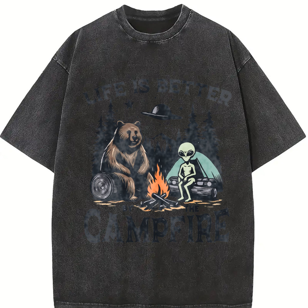 Bear And Alien Life Is Better By The Campfire 90s Vintage product image 2