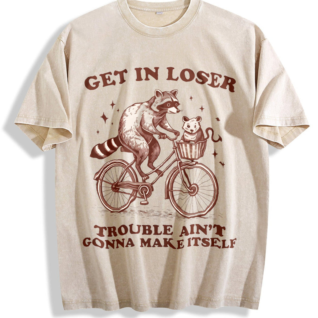 Get In Loser Raccoon Cat Funny Animal Vintage Washed T-Shirt product image 1