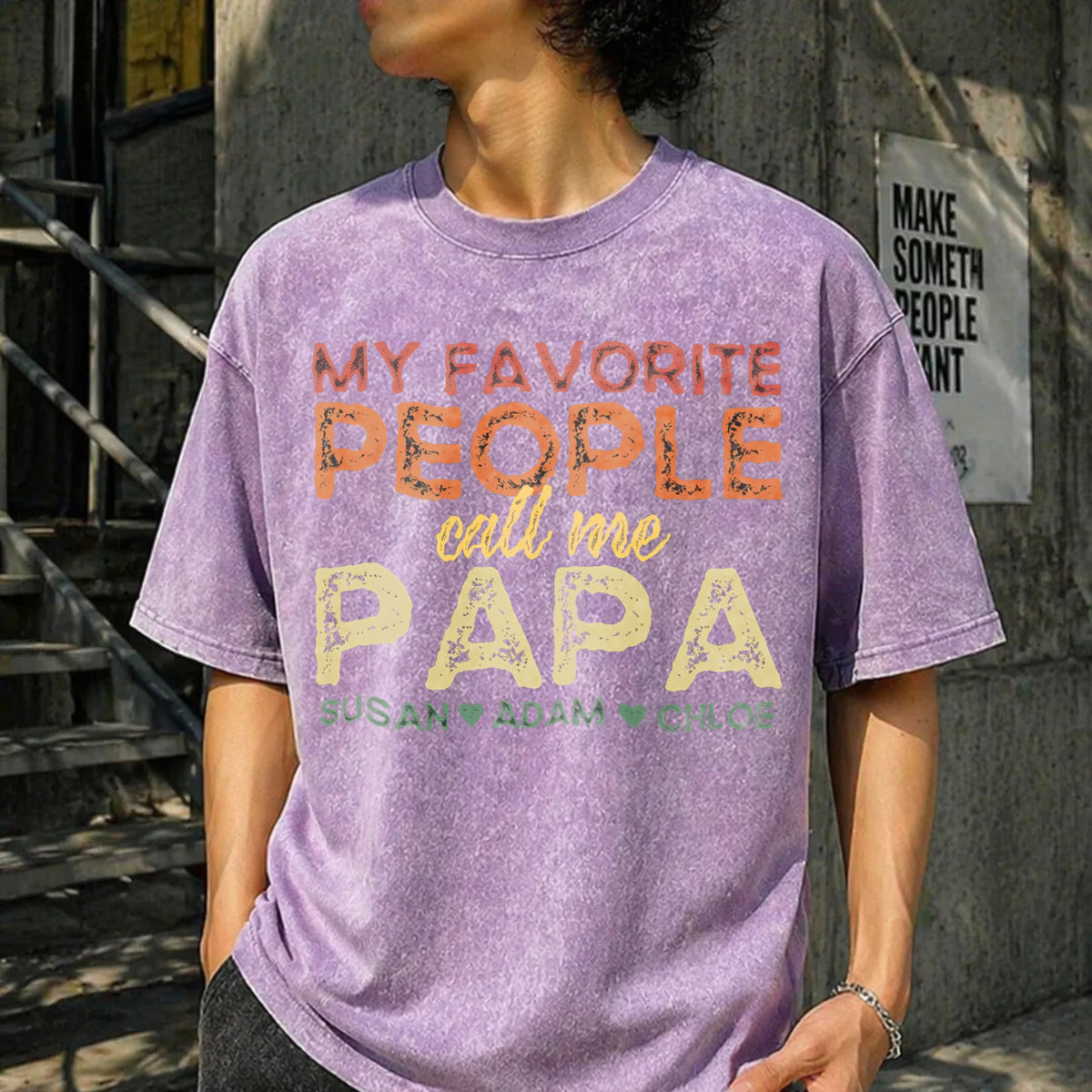 Grandpa With Grandkids Names Vintage Washed T-Shirt product image 6