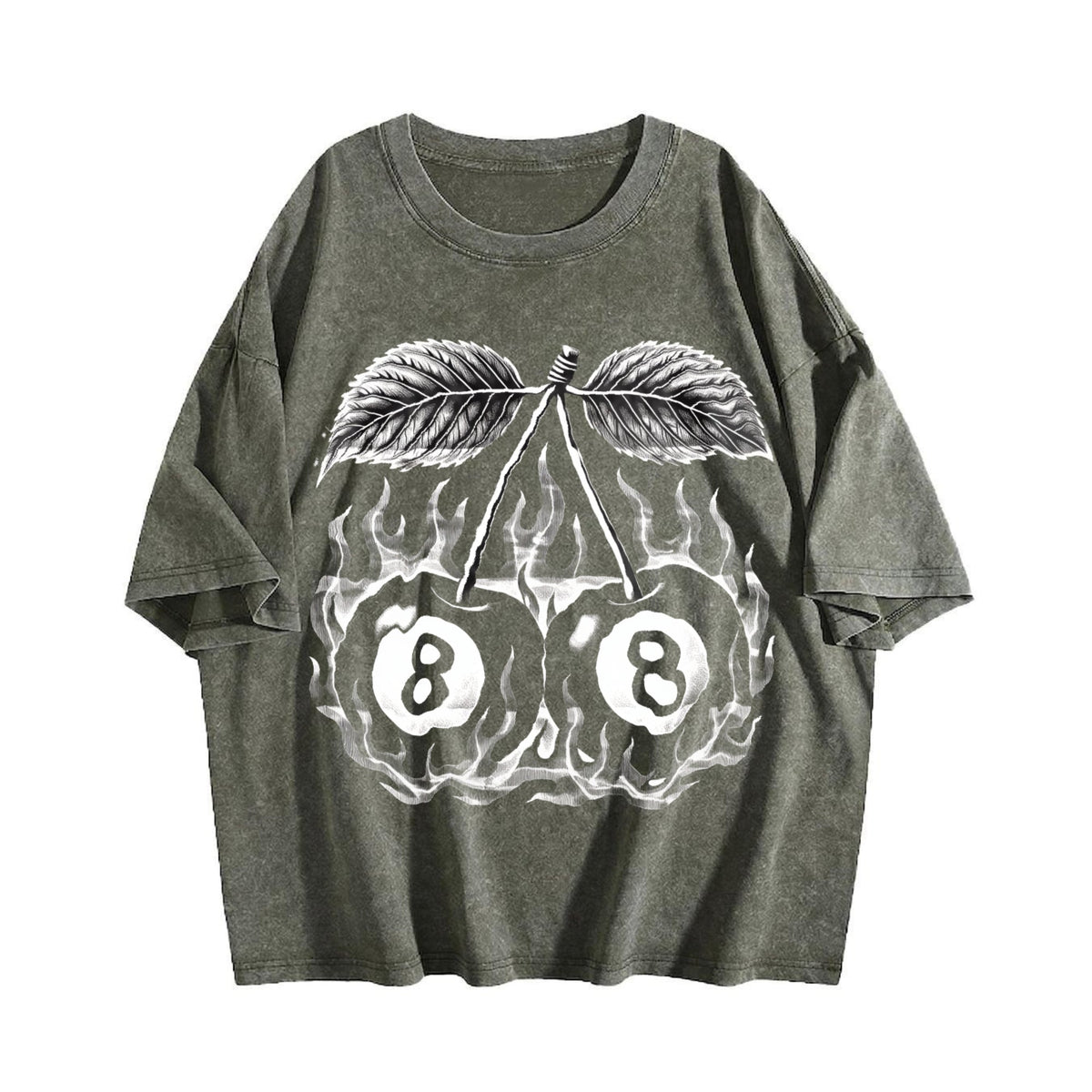 Flaming 8 Ball Cherries Tattoo Vintage Washed T-Shirt product image 4
