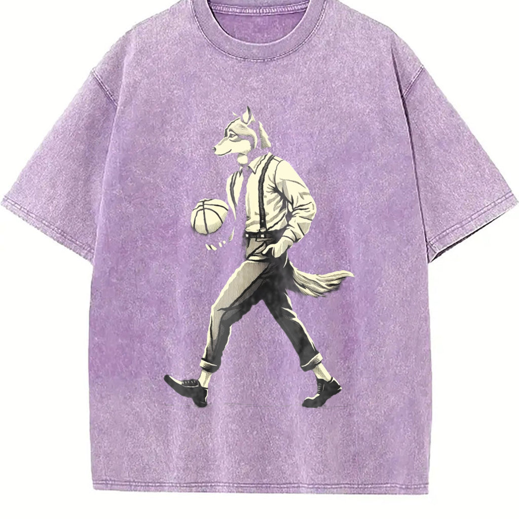 Wolf Man Basketball 90s Vintage Washed T-Shirt product image 6
