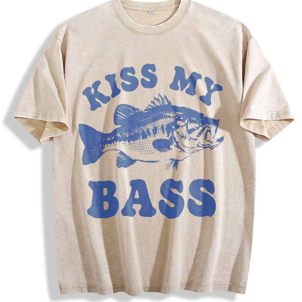 Kiss My Bass Funny Fishing Vintage Washed T-Shirt product image 1