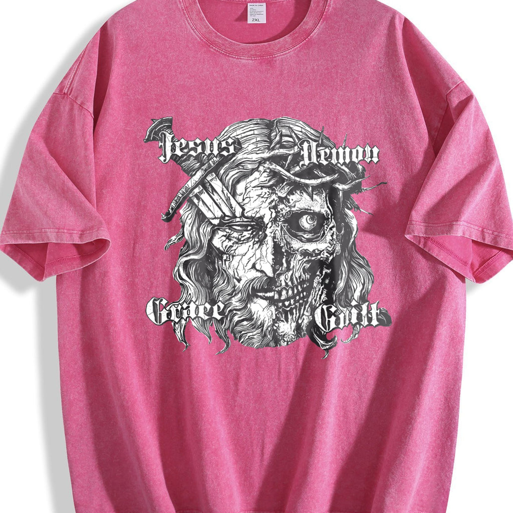 Jesus Demon Skull Vintage Washed T-Shirt product image 7