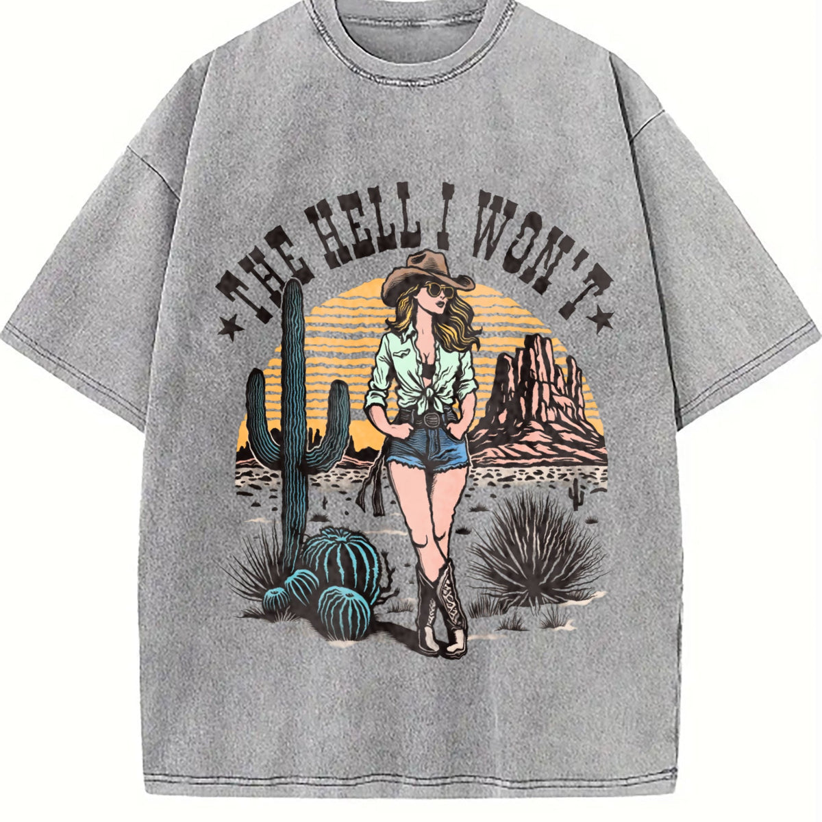 Cowgirl The Hell I Won't Western 90s Vintage Washed T-Shirt product image 5