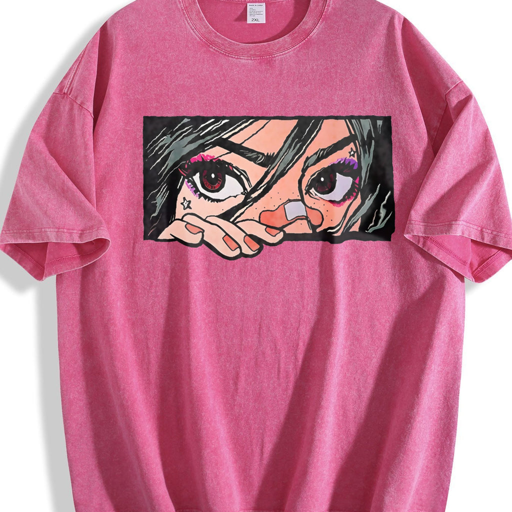 Anime Girl Peeking Eyes Vintage Washed T-Shirt product image 7