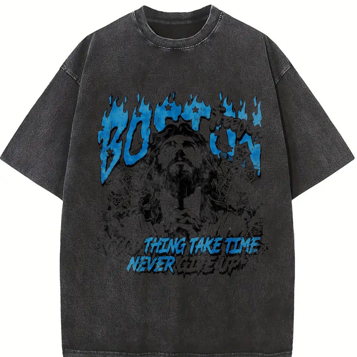 Boston Jesus Cross White Grunge Vintage Washed T-Shirt product image 2