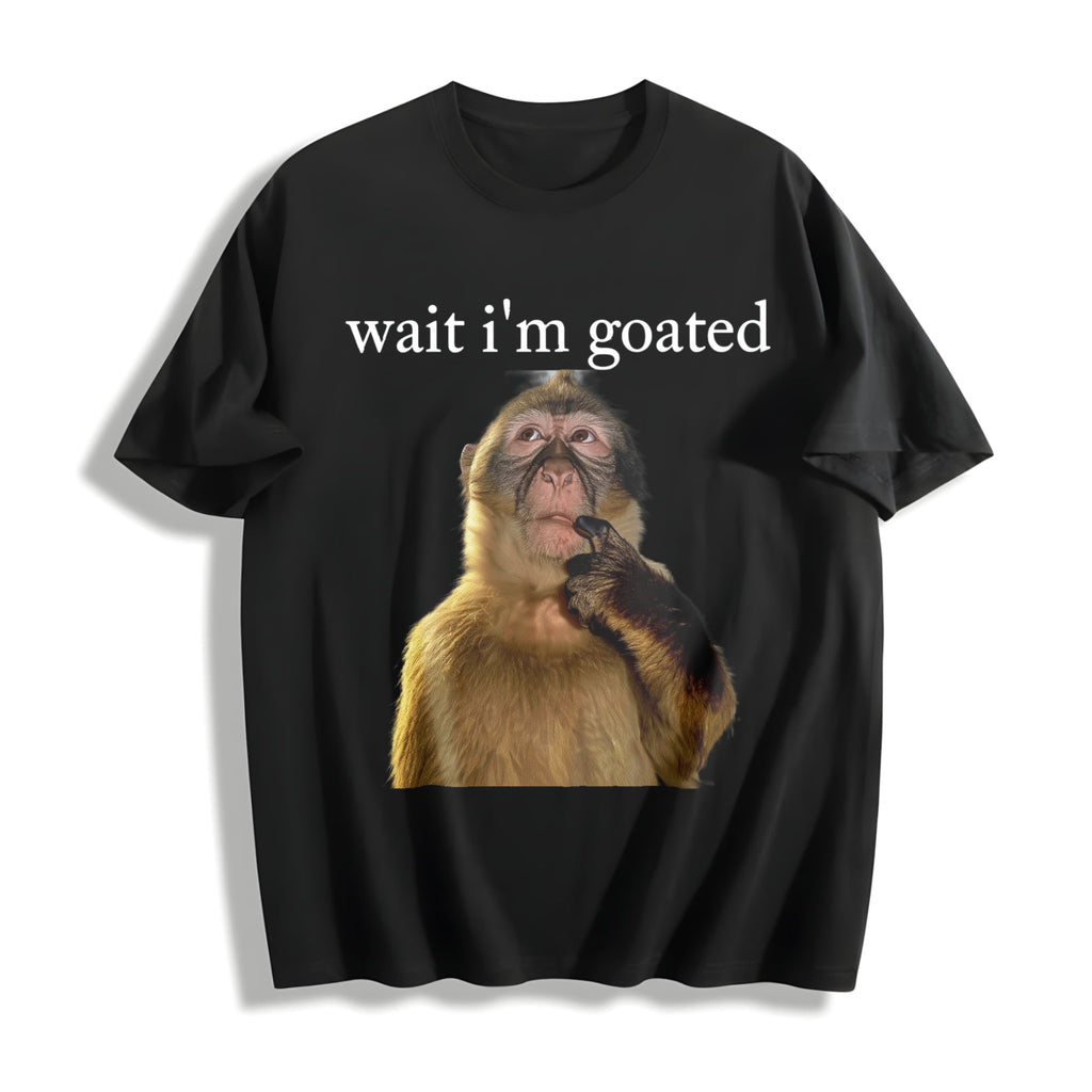 Wait I'm Goated Funny Thinking Monkey Meme Brainrot Cotton product image 1