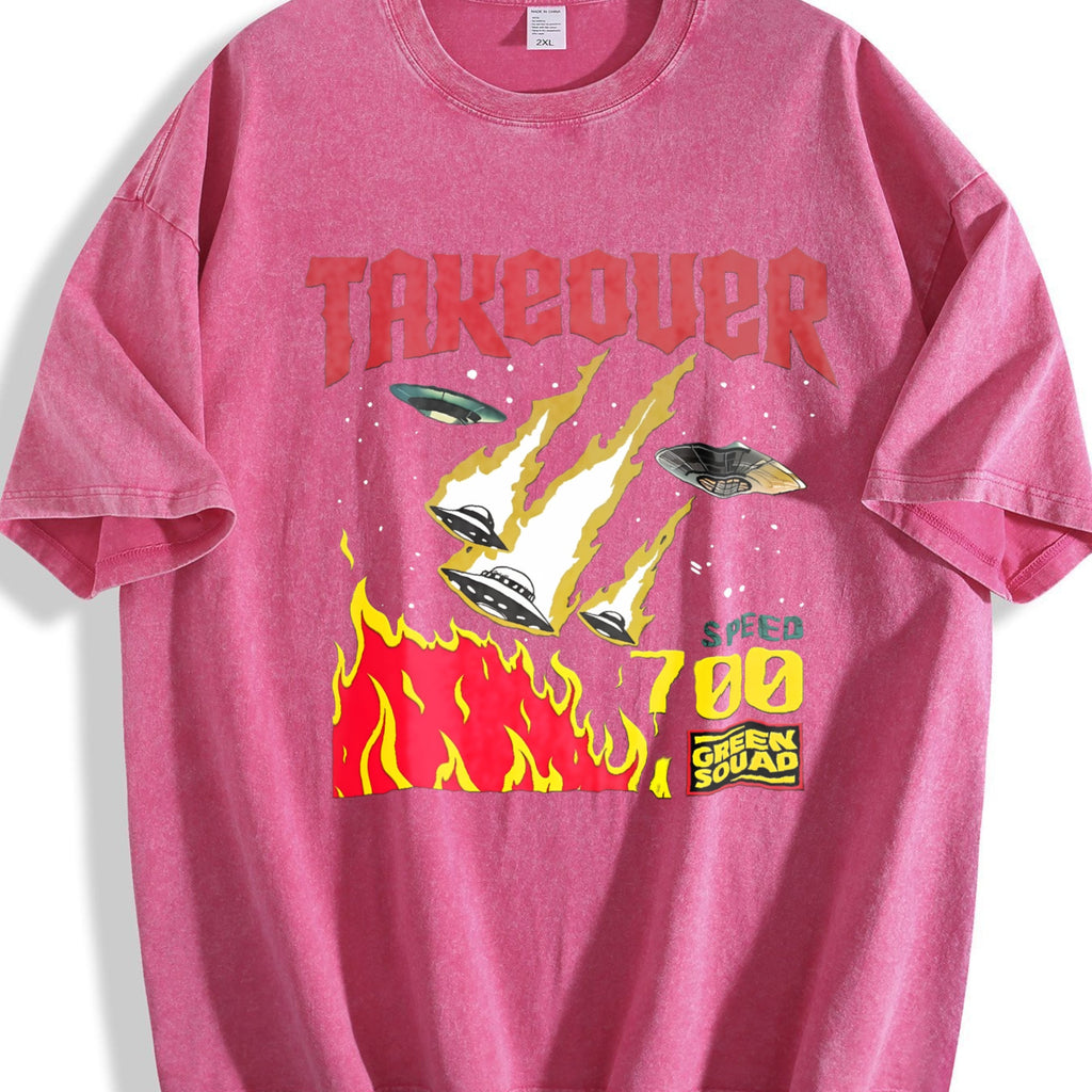 Takeover UFO Alien Fire Vintage Washed T-Shirt product image 7
