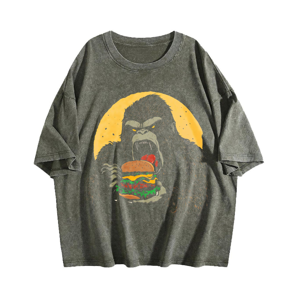 Gorilla Eating Hamburger 90s Vintage Washed T-Shirt product image 4