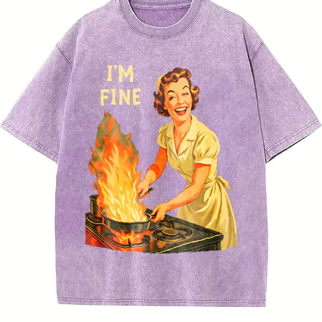 I Am Fine Housewife Vintage Washed T-Shirt product image 6
