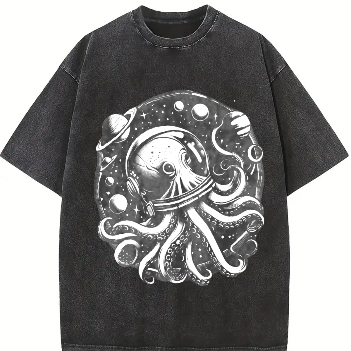 Octopus In Space Funny 90s Vintage Washed T-Shirt product image 2
