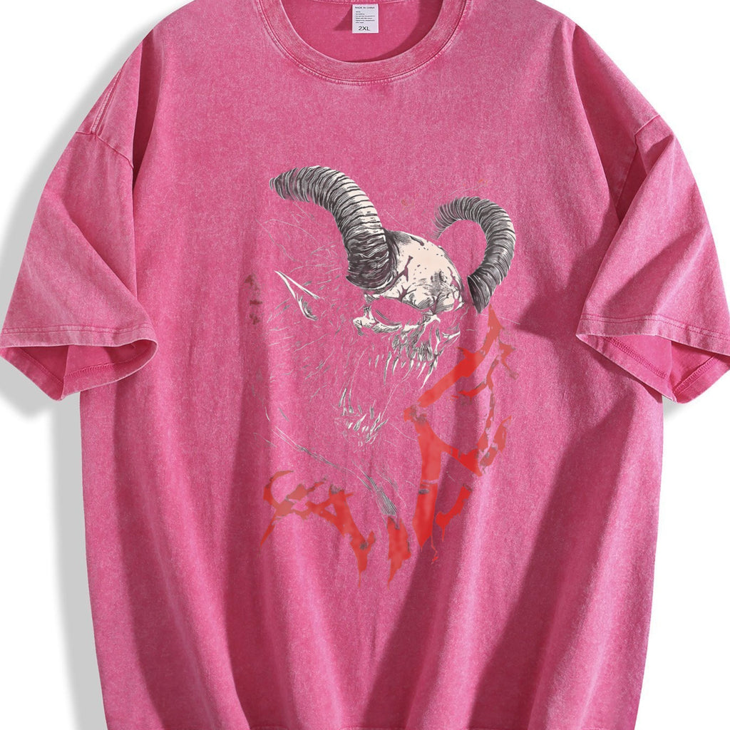 Demon Horned Skull Vintage Washed T-Shirt product image 7