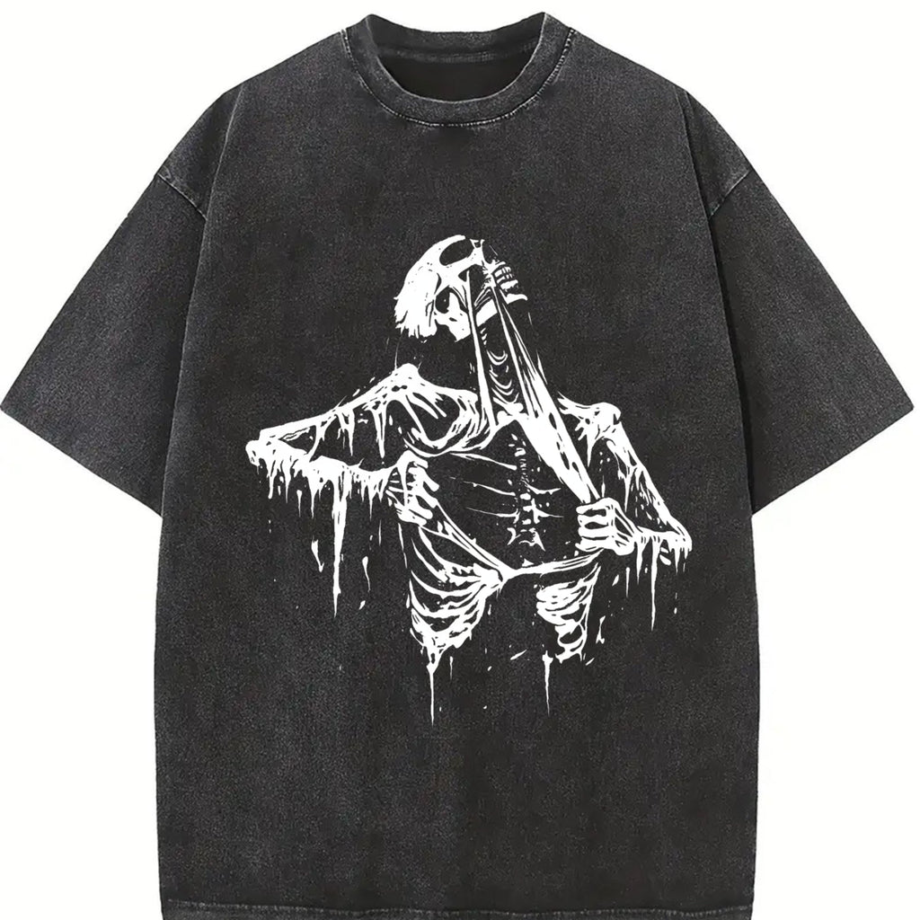 Skeleton Ripping Rip Cage 90s Vintage Washed T-Shirt product image 2