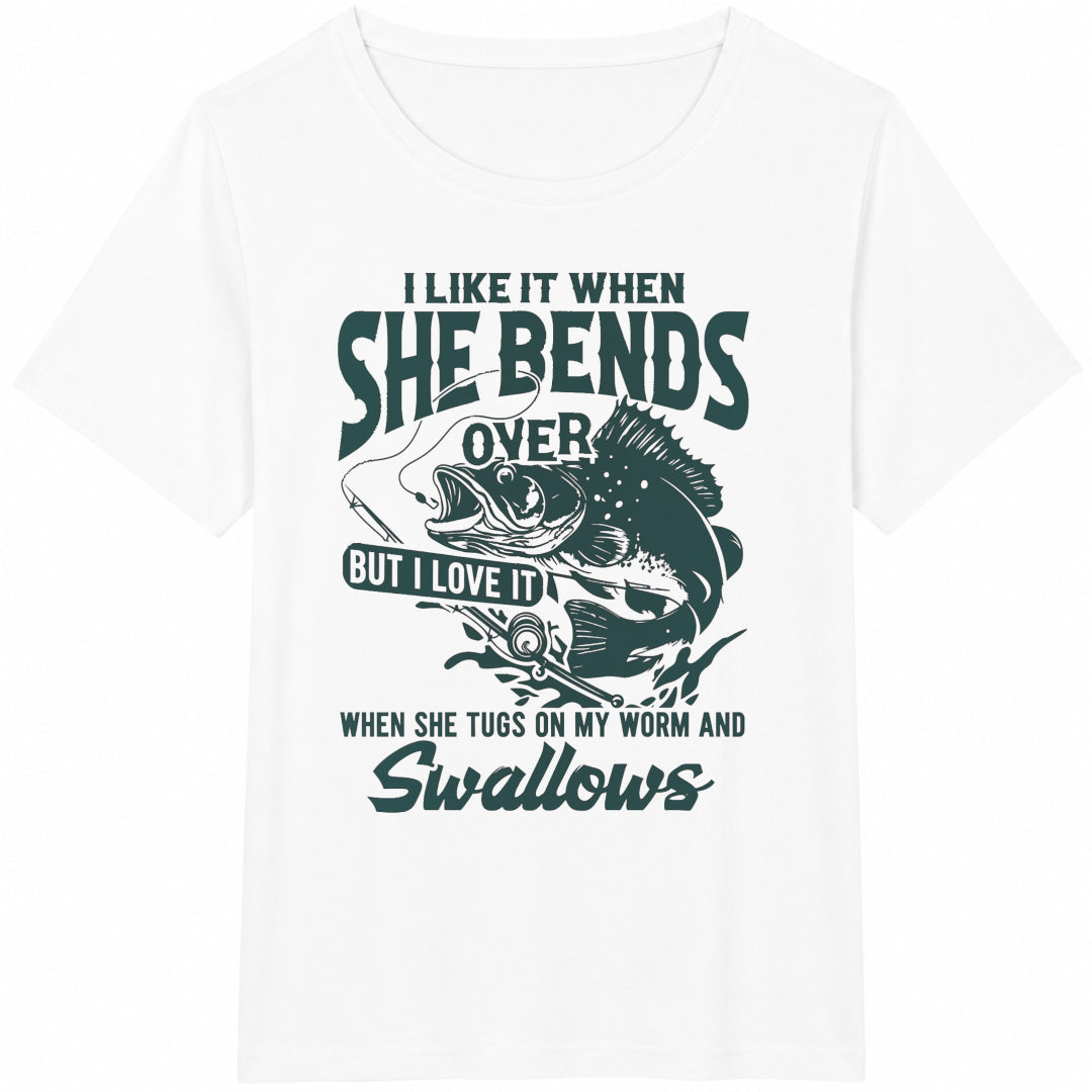 Funny Fishing : I Like When She Bends Over Cotton T-Shirt product image 2