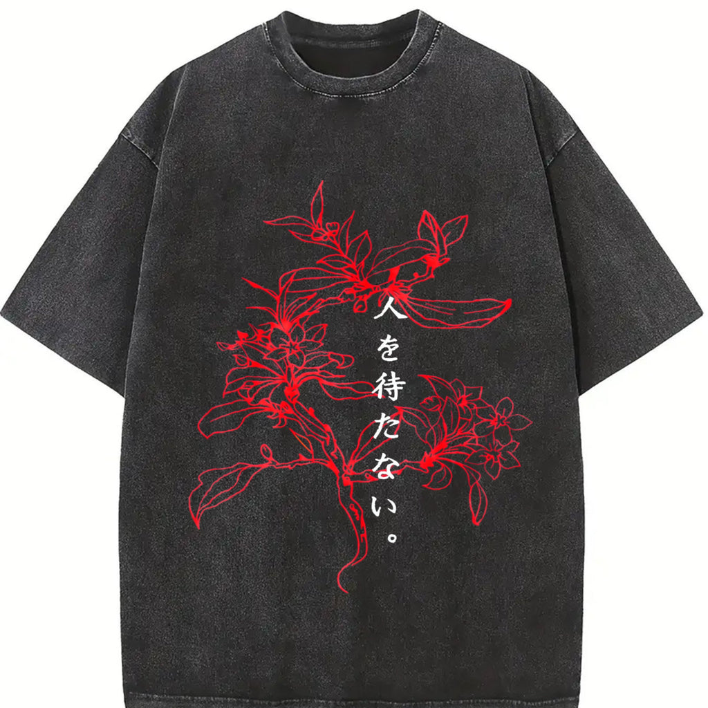 Japanese Floral & Text Vintage Washed T-Shirt product image 2