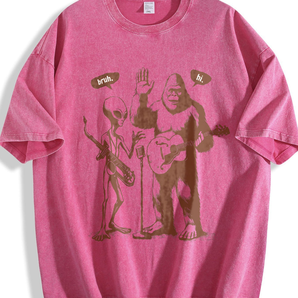Bigfoot And Alien With Electric Guitar Vintage Washed product image 7