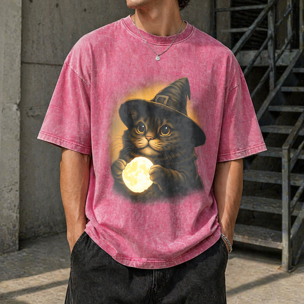 Witch Cat Moon : Gothic Halloween Vintage Washed T-Shirt product image 7
