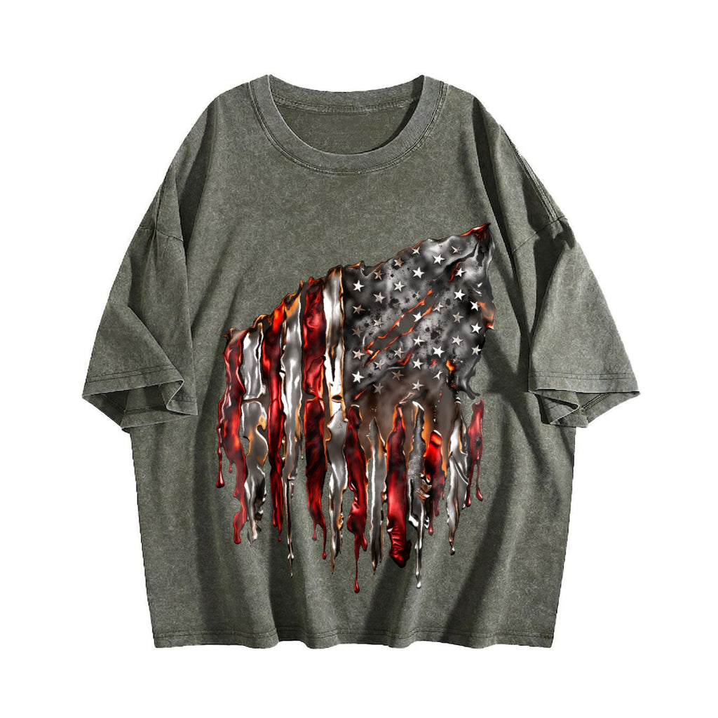 American Flag 100 Y2K Boxy Aesthetic Vintage Washed T-Shirt product image 4