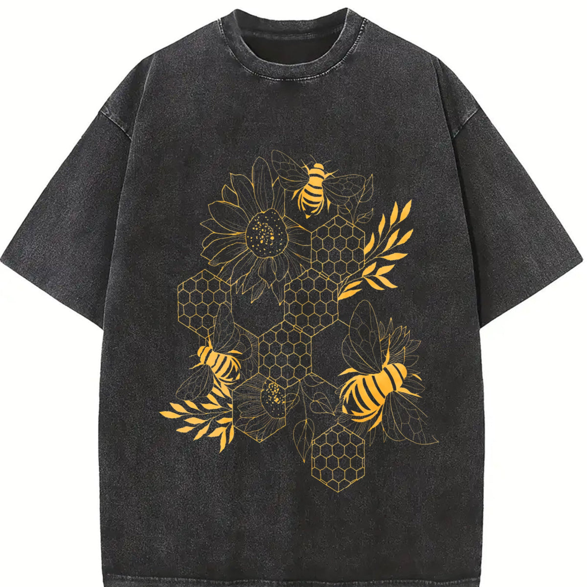 Gold Botanical Line Art Vintage Washed T-Shirt product image 2