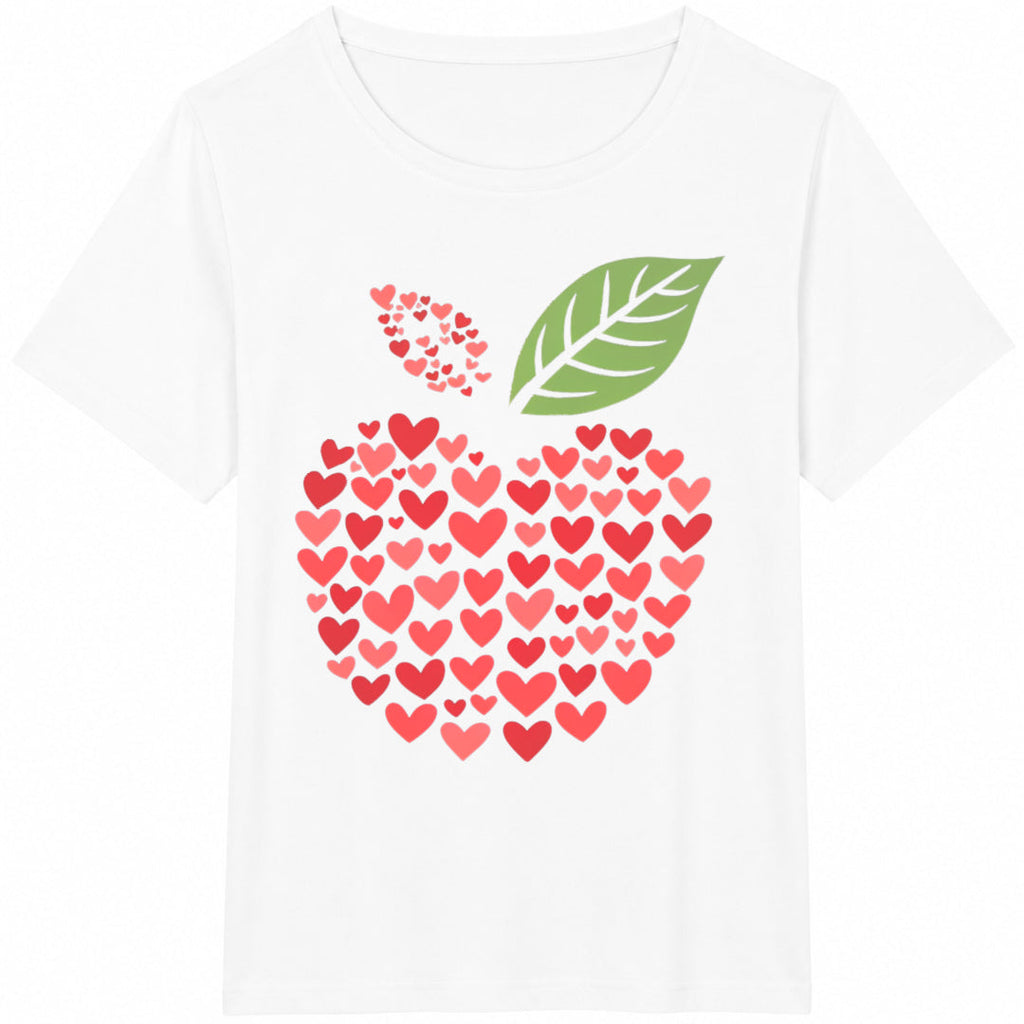 White With Red Heart & Green Leaf Apple Cotton T-Shirt product image 2