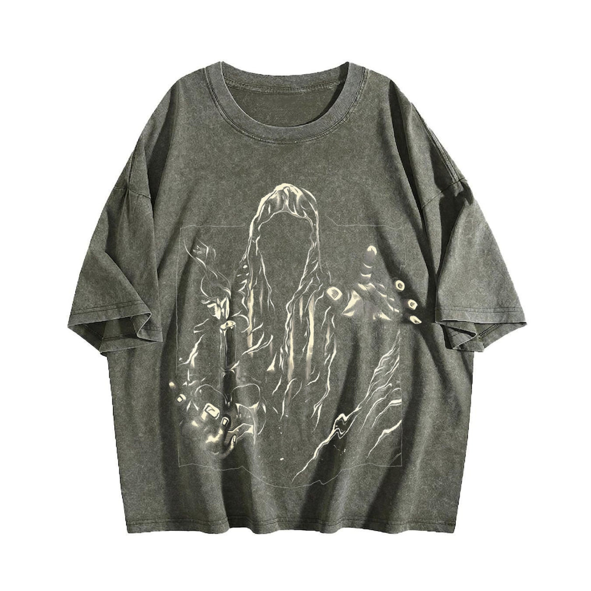 Faceless Reaper Skull Candle Art Vintage Washed T-Shirt product image 4