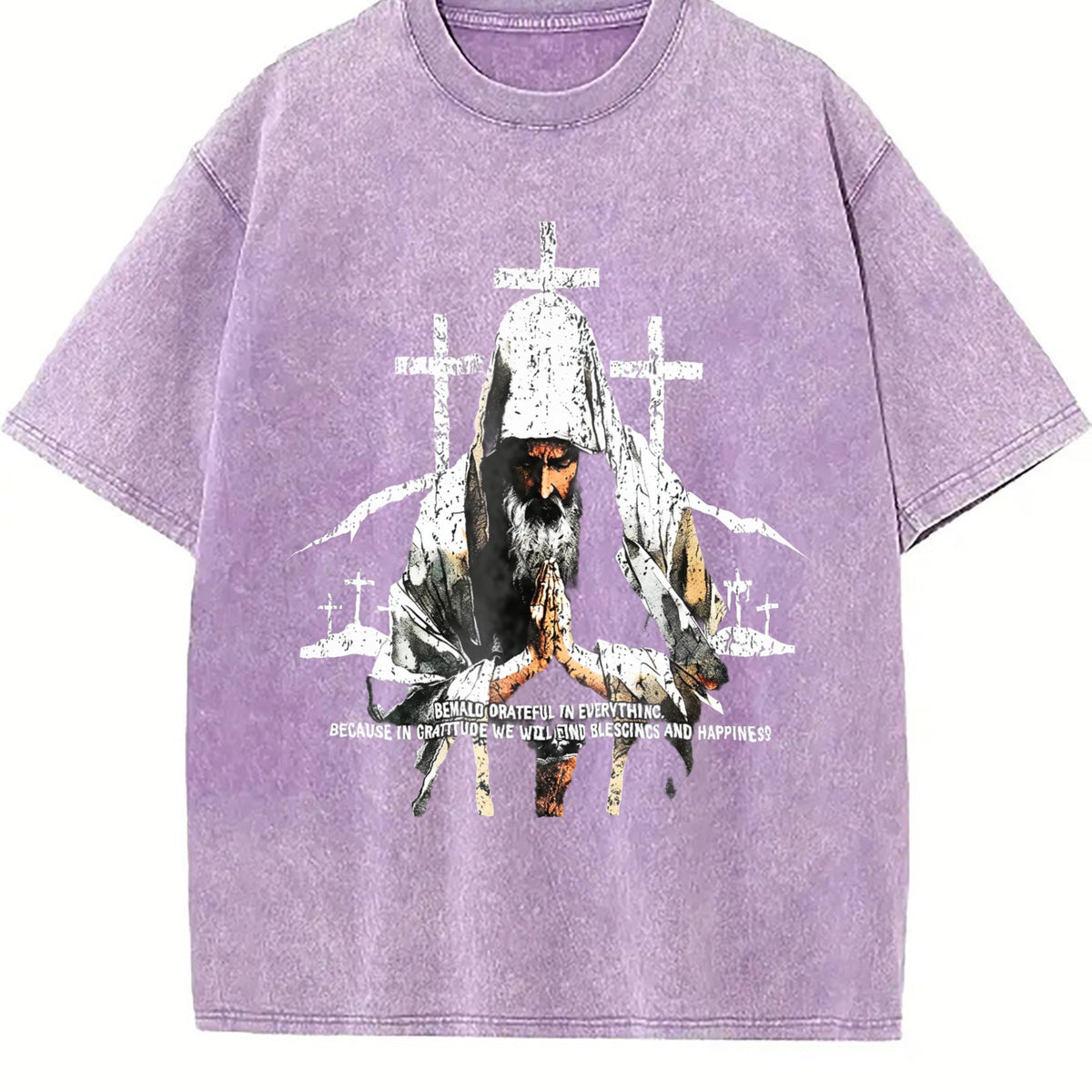Religious Prayer Cross Black Grunge Vintage Washed T-Shirt product image 6