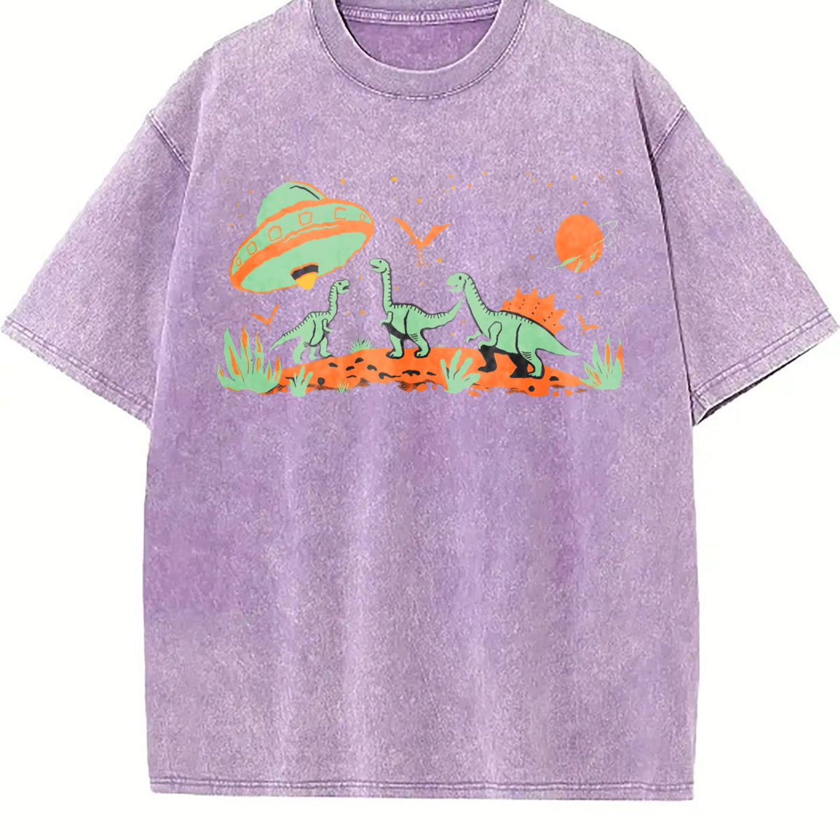 UFO Alien Abduction Dinosaur Vintage Washed T-Shirt product image 6