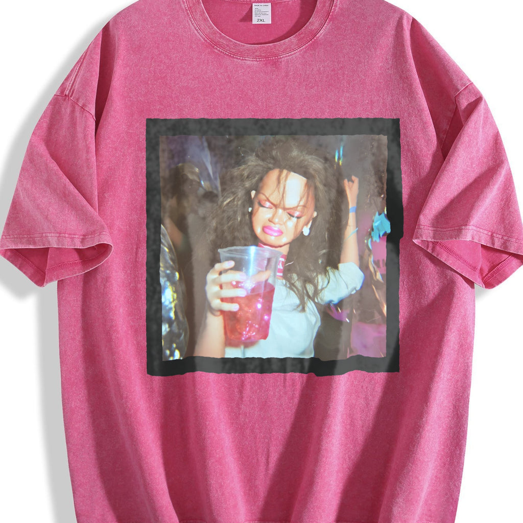 Doll Raising a Pink Drink Vintage Washed T-Shirt product image 7