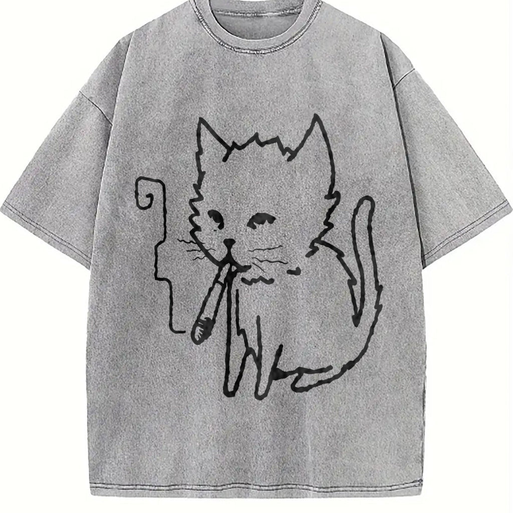 Cat Smoking Y2K Vintage Washed T-Shirt product image 5