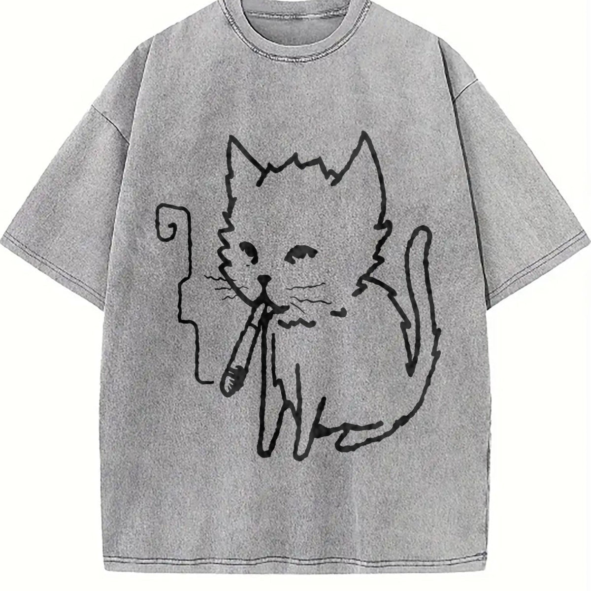 Cat Smoking Y2K Vintage Washed T-Shirt product image 5