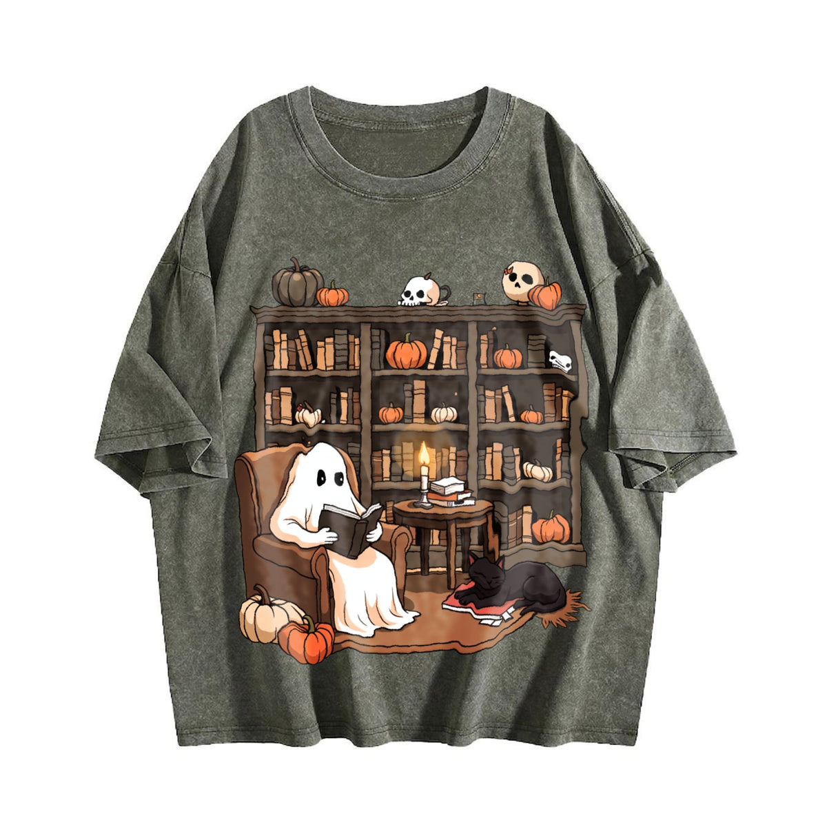 Ghost Reading Books Vintage Washed T-Shirt product image 4