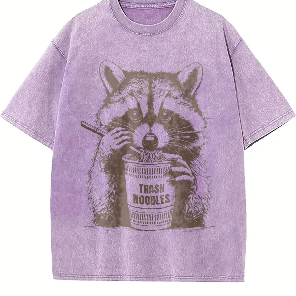 Funny Raccoon Eating Noodle 90s Vintage Washed T-Shirt product image 6