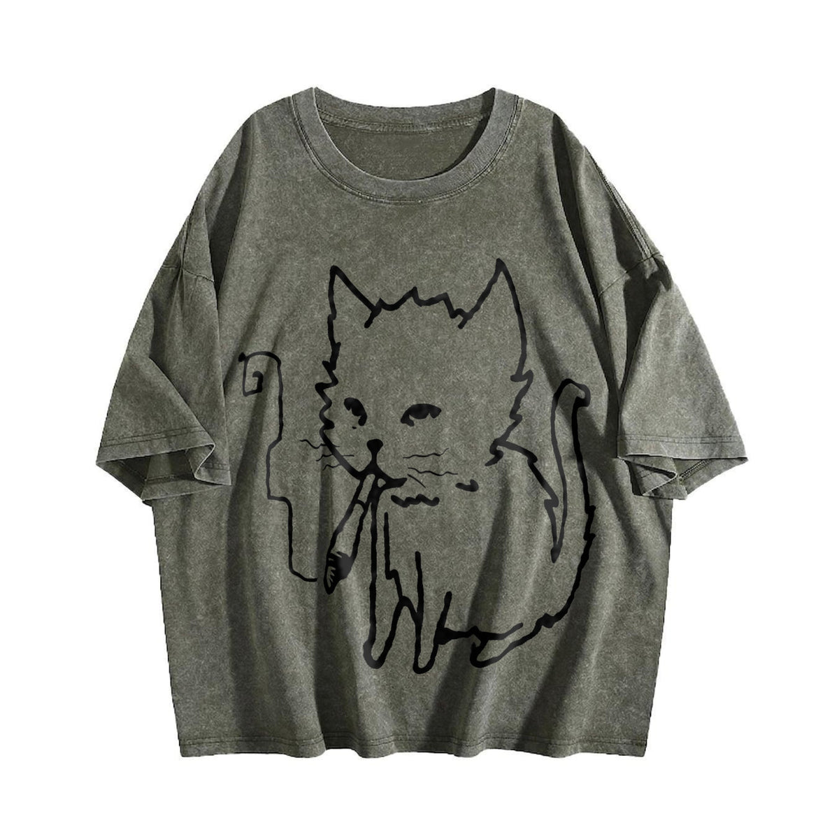 Cat Smoking Y2K Vintage Washed T-Shirt product image 4