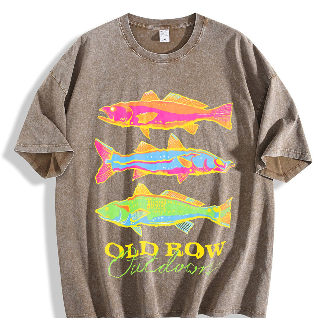 Summer Old Row Outdoor Fish Vintage Washed T-Shirt product image 3