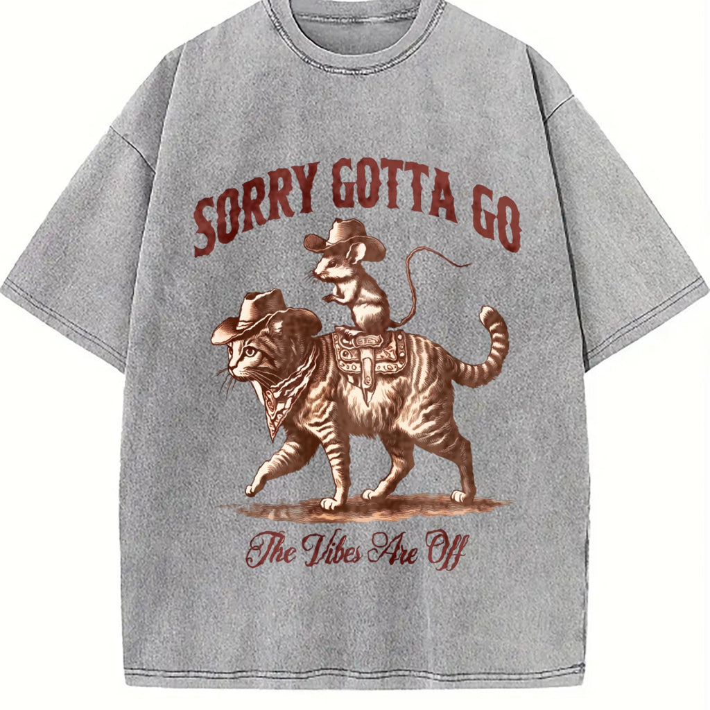 Funny Mouse Riding Cat The Vibes Are Off 90s Vintage Washed product image 5