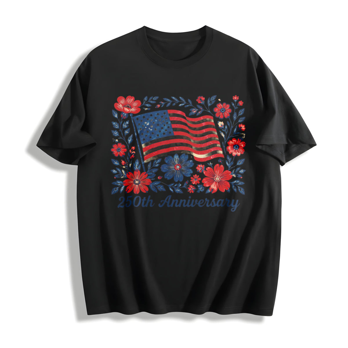 4th July 250th Year Floral USA Flag Cotton T-Shirt product image 1