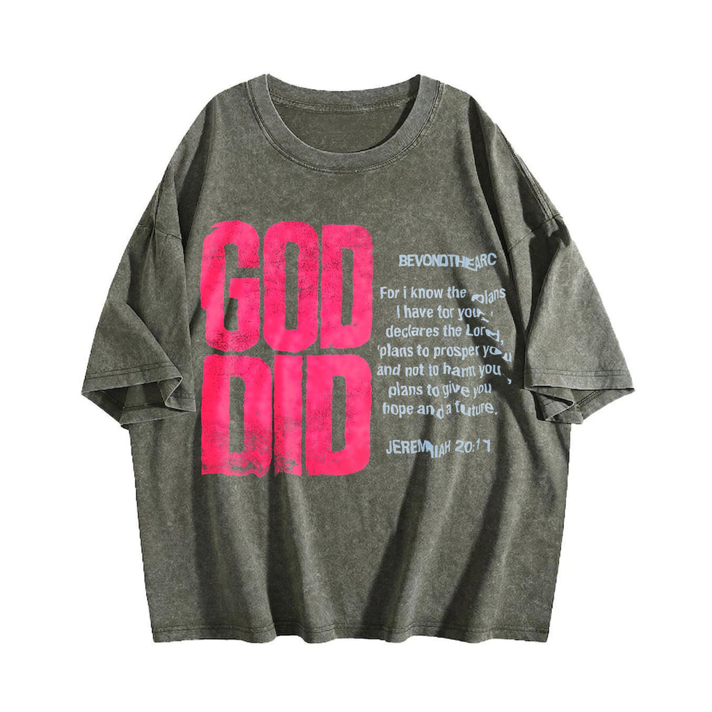 God Did Bold Pink Lettering Vintage Washed T-Shirt product image 4