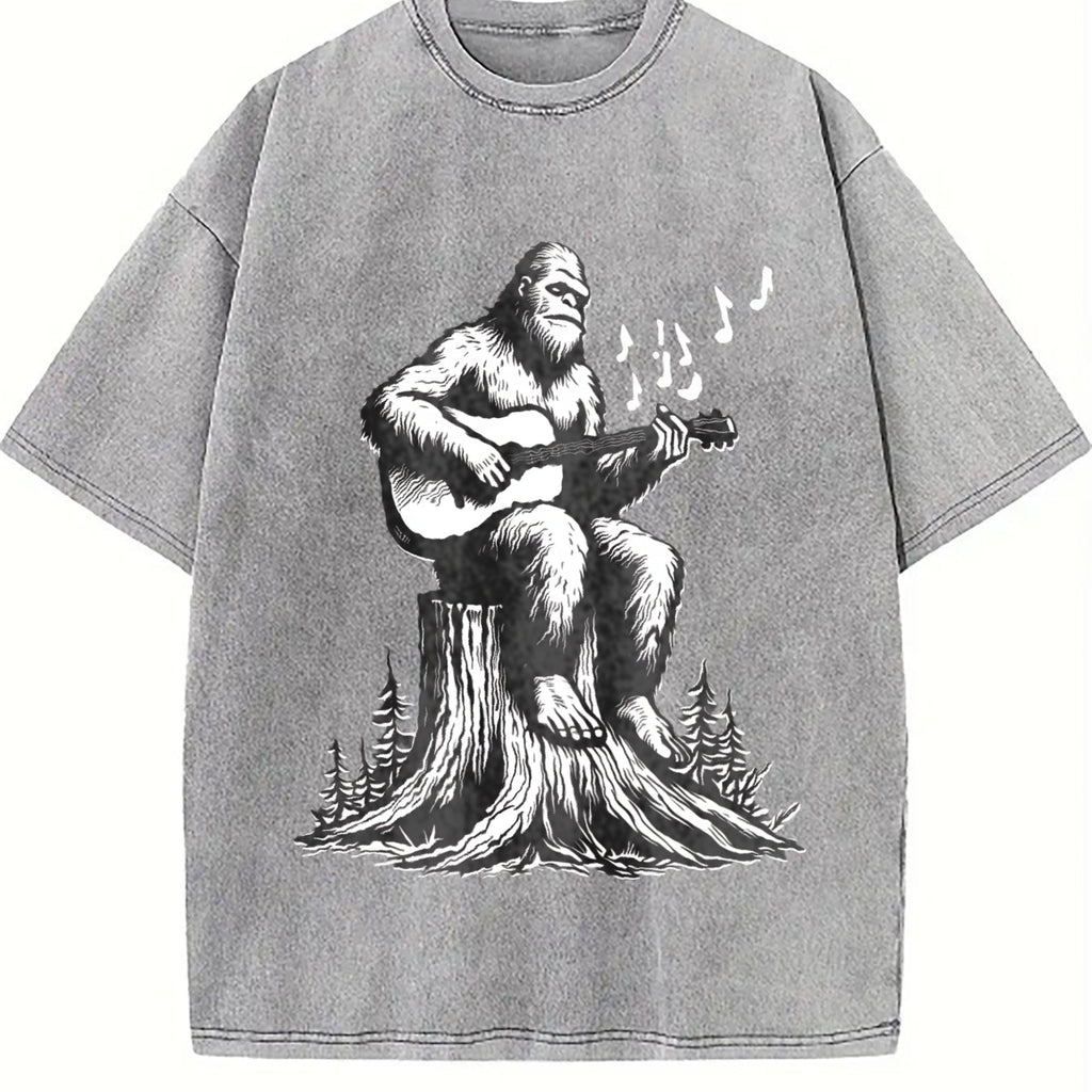 Bigfoot Playing Guitar Funny 90s Vintage Washed T-Shirt product image 5