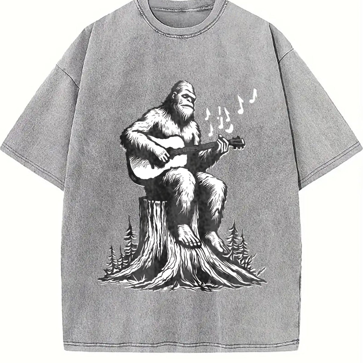 Bigfoot Playing Guitar Funny 90s Vintage Washed T-Shirt product image 5