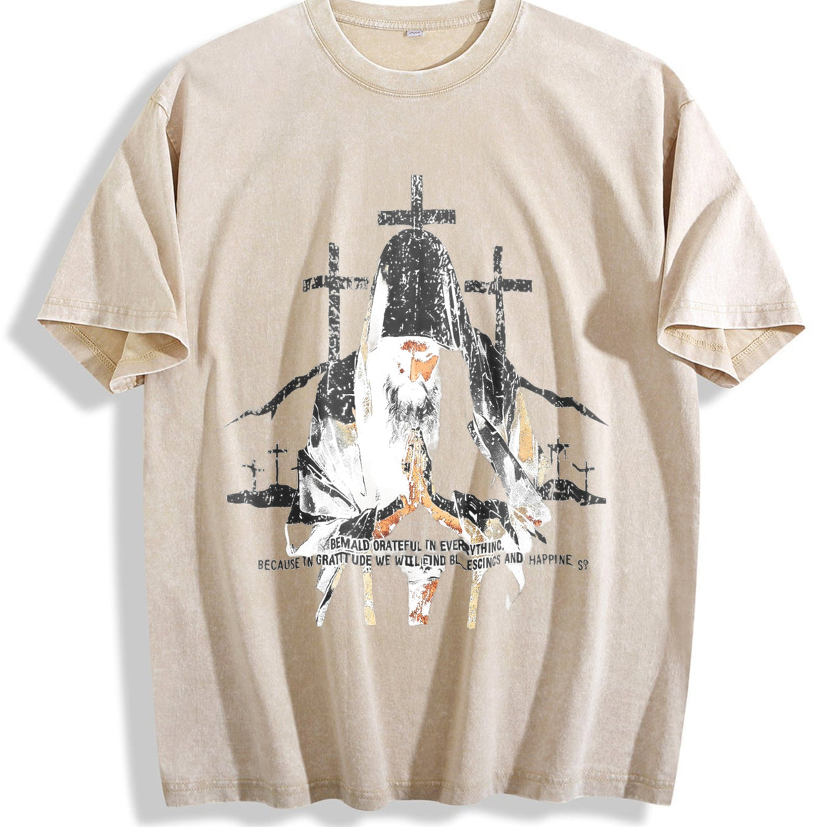 Religious Prayer Cross Black Grunge Vintage Washed T-Shirt product image 1