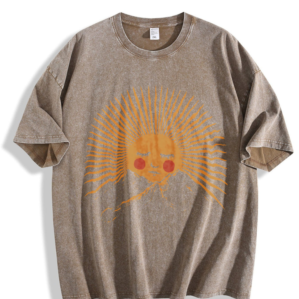 Golden Sun Mountain Face Vintage Washed T-Shirt product image 3