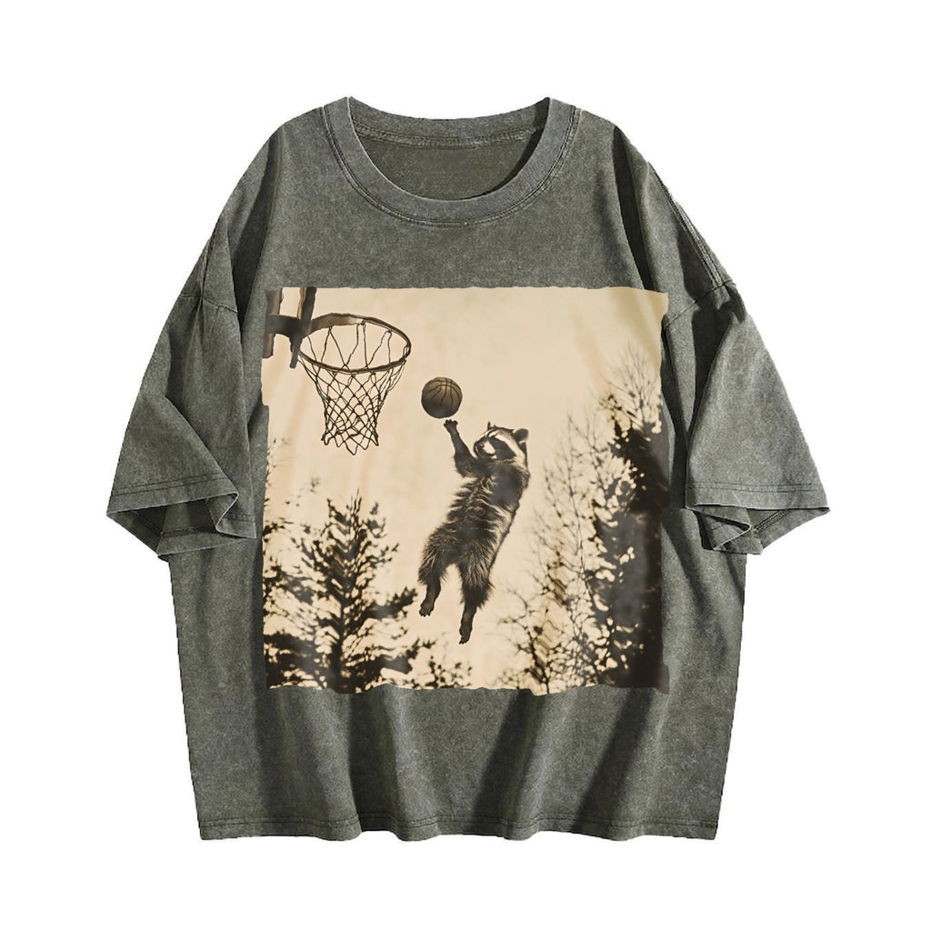 Basketball Raccoon Dunk Vintage Washed T-Shirt product image 4