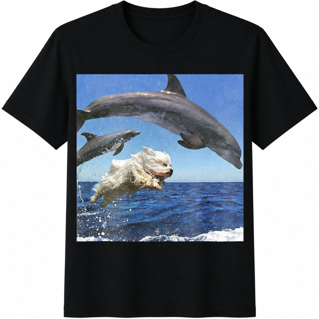 Dog And Dolphins Cotton T-Shirt product image 1