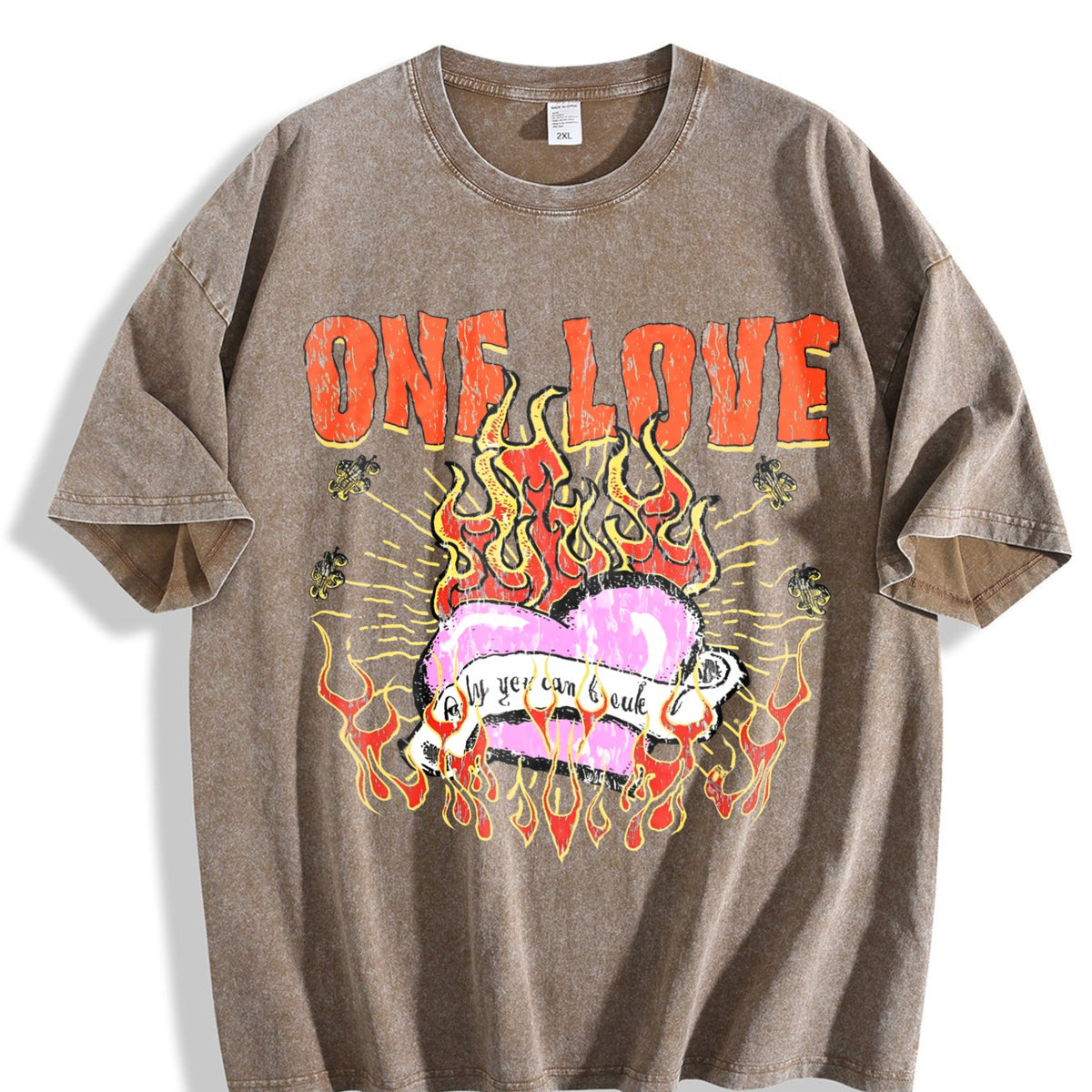 One Love Flame Heart Vintage Washed T-Shirt product image 3