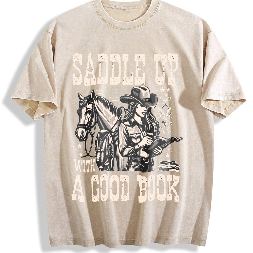 Cowgirl Saddle Up A Good Book Western Vintage Washed T-Shirt product image 1