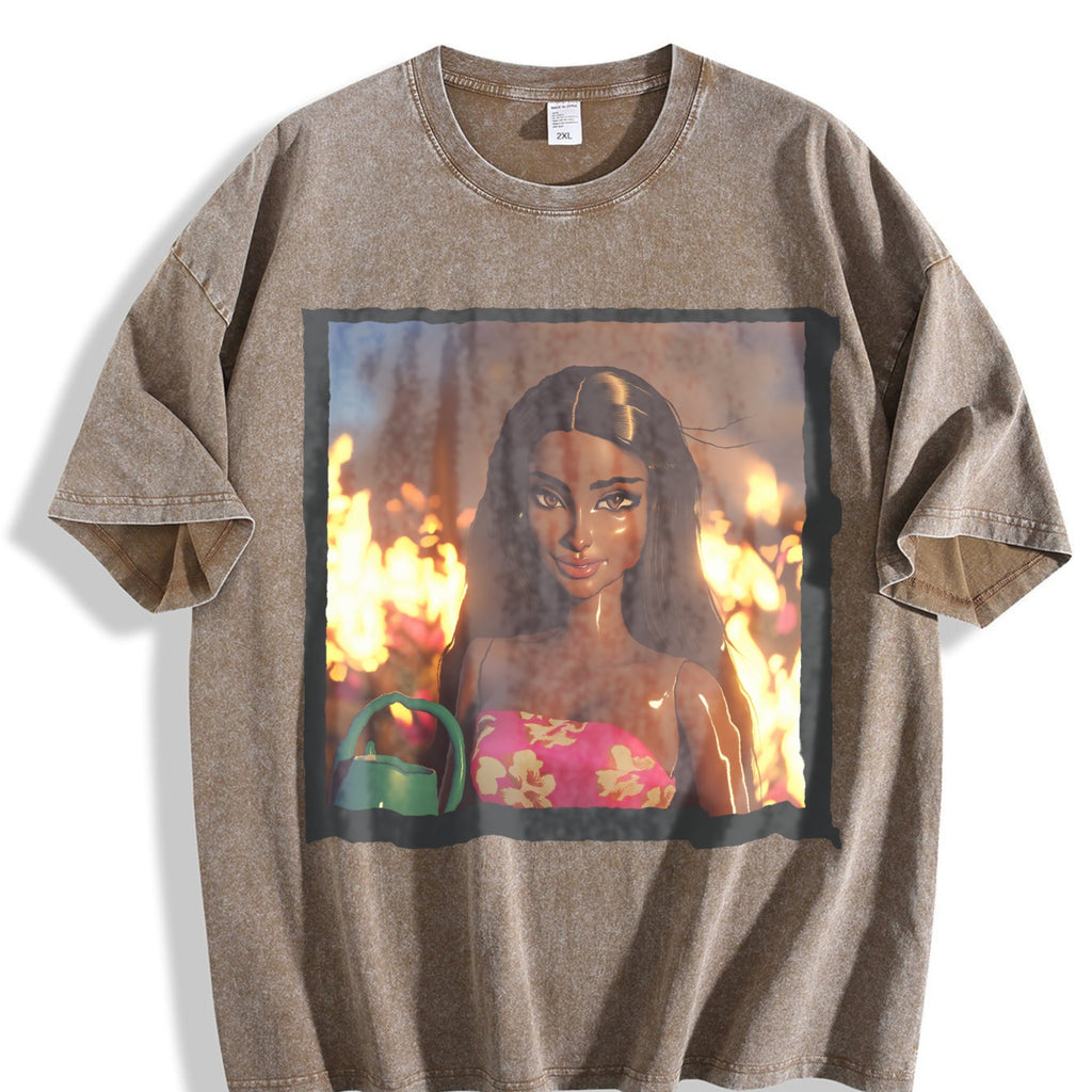 Doll with Flames in the Background Vintage Washed T-Shirt product image 3