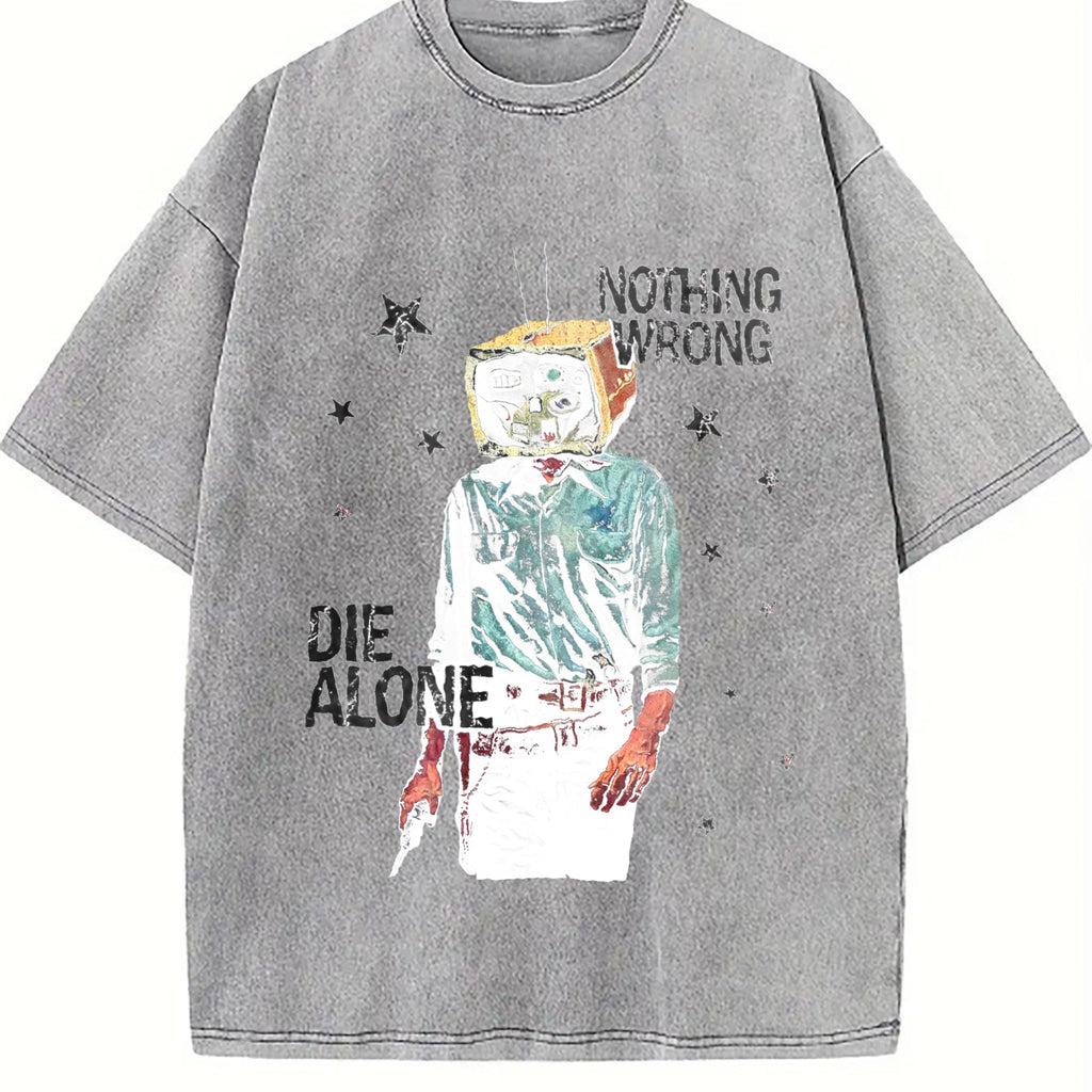 Tv Head Cowboy Die Alone White Grunge Vintage Washed T-Shirt product image 5