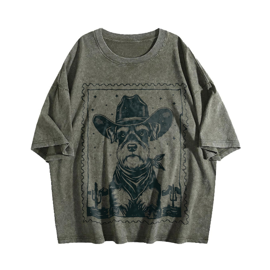 Cowboy Schnauzer Stamp Vintage Washed T-Shirt product image 4