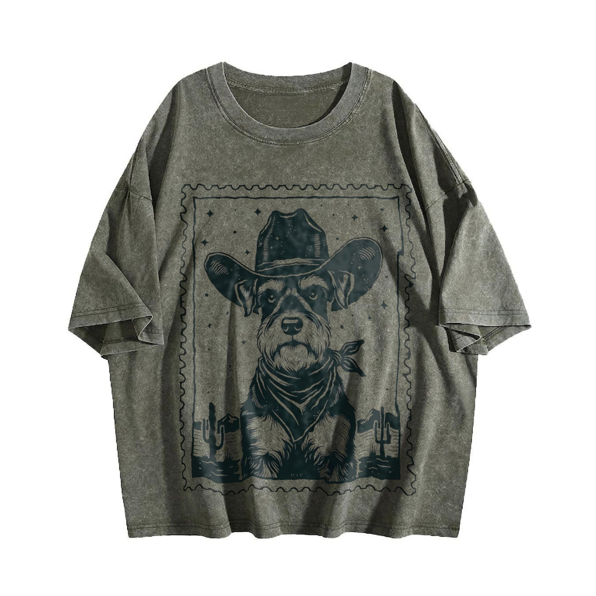 Cowboy Schnauzer Stamp Vintage Washed T-Shirt product image 4