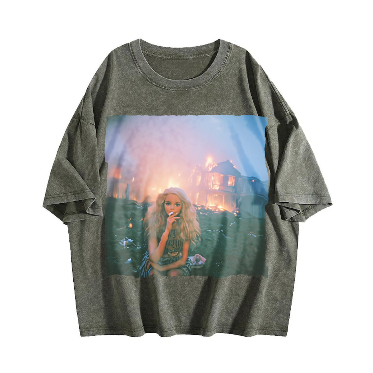 Doll and a Burning City Vintage Washed T-Shirt product image 4